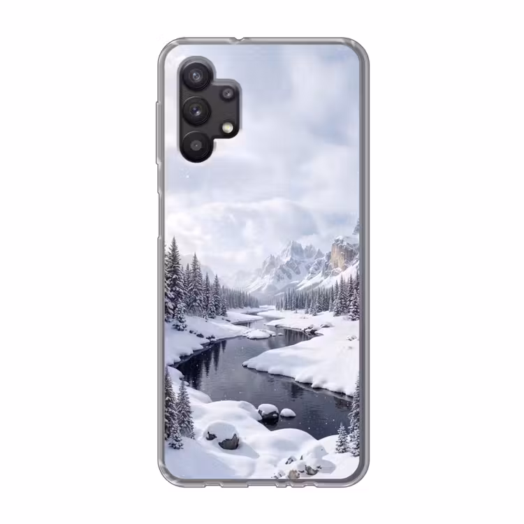 Sneeuwlandschap - Bergen - Rivier - Winter Telefoonhoesje Samsung Galaxy A32 5G klein -3d