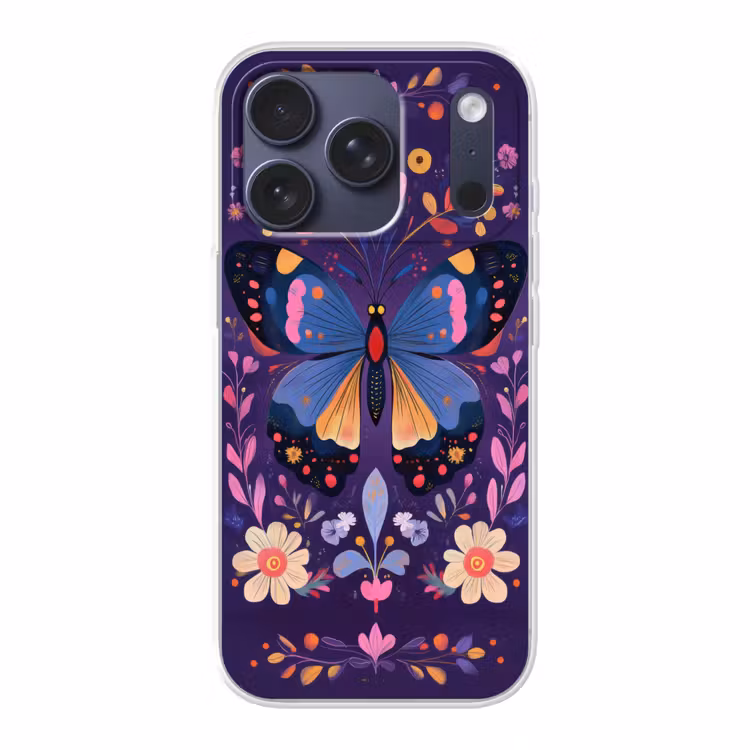 Sierlijk - Bloemen - Vlinder - Paars Telefoonhoesje iPhone 17 Pro klein -3d