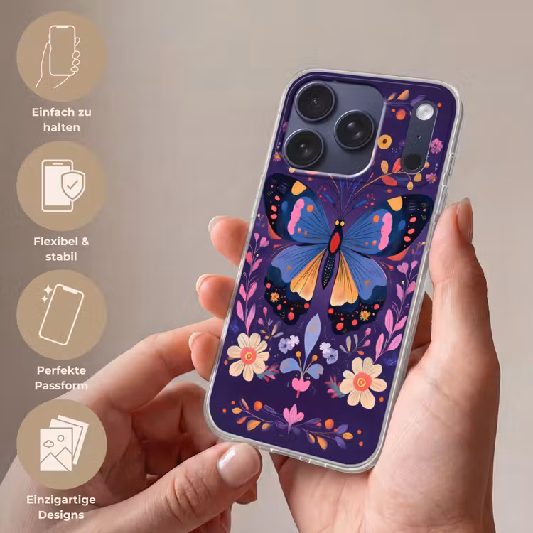 Sierlijk - Bloemen - Vlinder - Paars Telefoonhoesje iPhone 17 Pro klein -sfeer3_DE