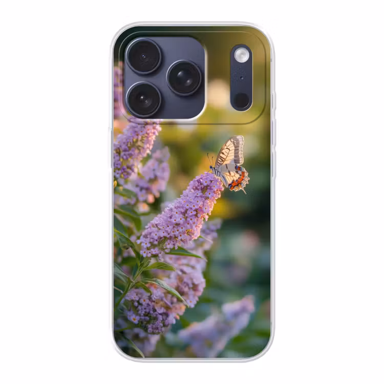 Sierlijke - Vlinder - Paarse - Bloemen Telefoonhoesje iPhone 17 Pro klein -3d