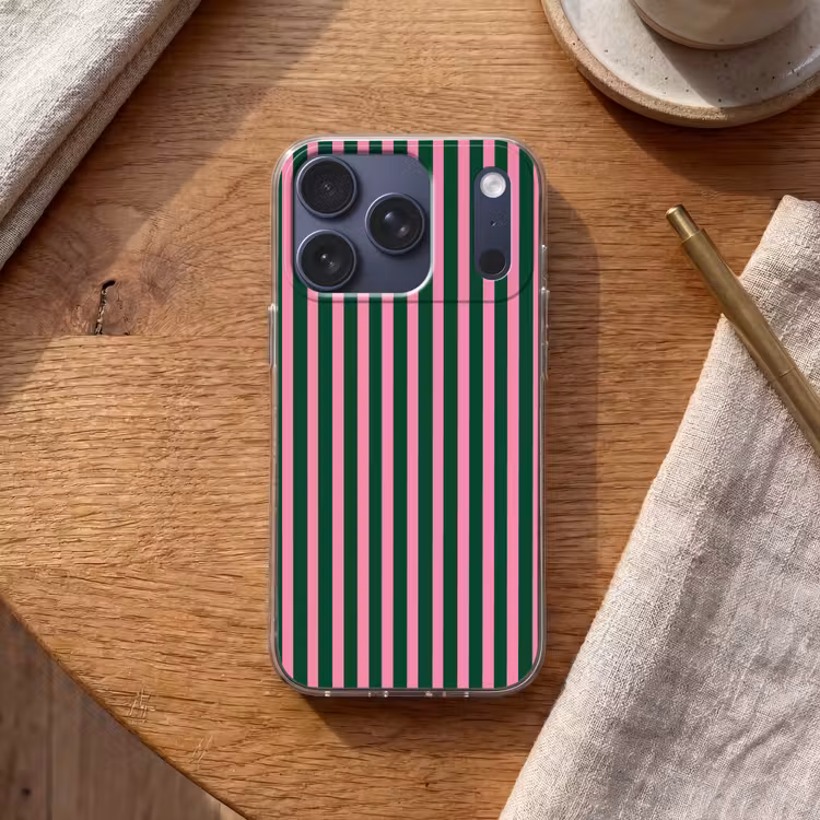 Verticale strepen - Groen - Roze Telefoonhoesje iPhone 17 Pro klein 878 -sfeer1
