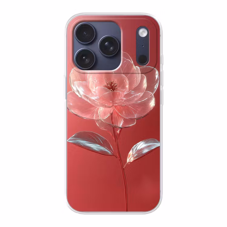 Sierlijk - Bloem - Roze - Glazen Telefoonhoesje iPhone 17 Pro klein -3d