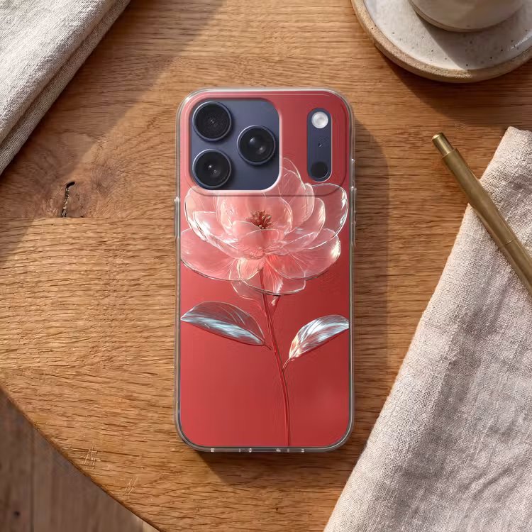 Sierlijk - Bloem - Roze - Glazen Telefoonhoesje iPhone 17 Pro klein -sfeer1