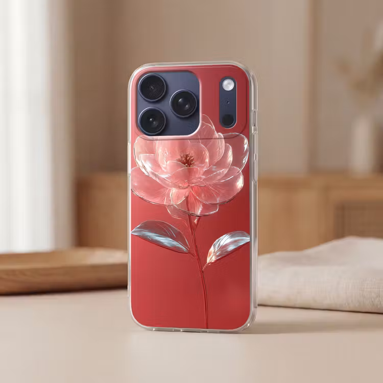 Sierlijk - Bloem - Roze - Glazen Telefoonhoesje iPhone 17 Pro klein -sfeer2