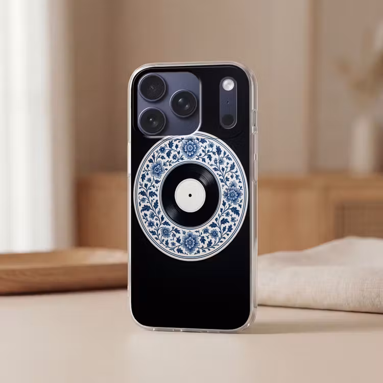 Vinyl - LP - Delfts Blauw - Muziek Telefoonhoesje iPhone 17 Pro klein -sfeer2