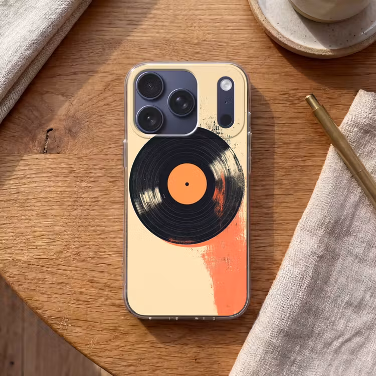 Vinylplaat - Zwart - Verfspatten - Retro Telefoonhoesje iPhone 17 Pro klein -sfeer1