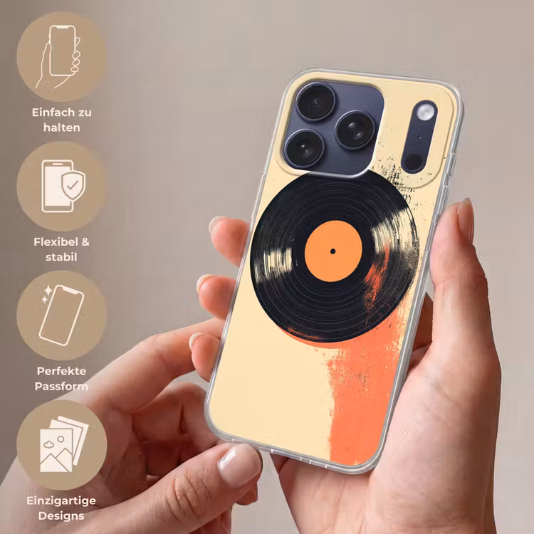 Vinylplaat - Zwart - Verfspatten - Retro Telefoonhoesje iPhone 17 Pro klein -sfeer3_DE