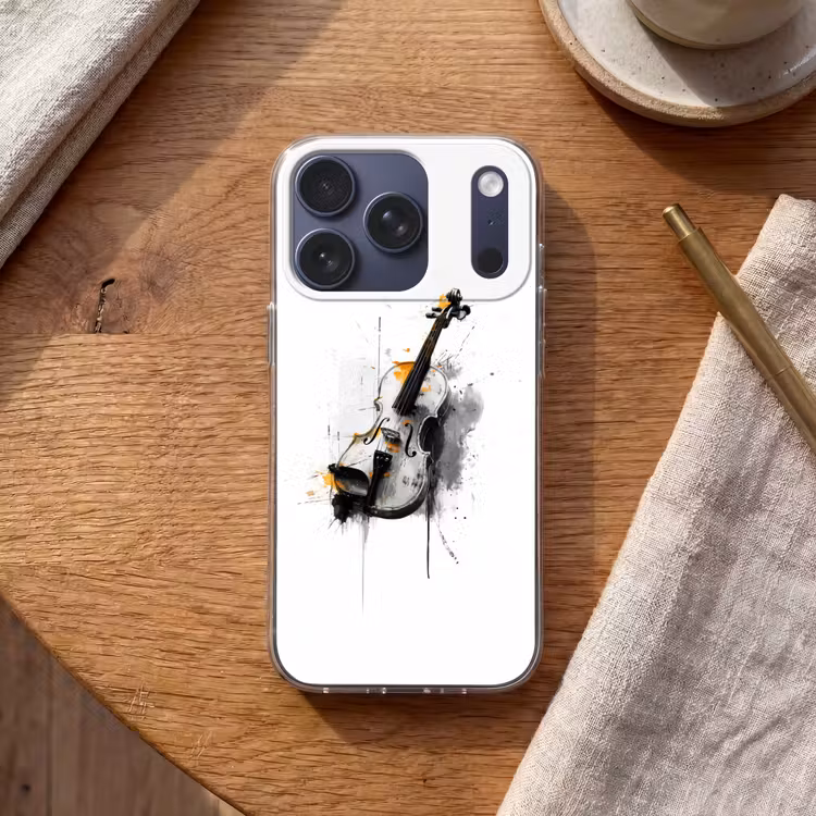 Viool - Oranje - Zwart - Penseelstreken Telefoonhoesje iPhone 17 Pro klein -sfeer1