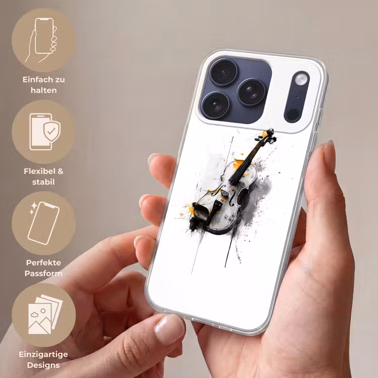 Viool - Oranje - Zwart - Penseelstreken Telefoonhoesje iPhone 17 Pro klein -sfeer3_DE