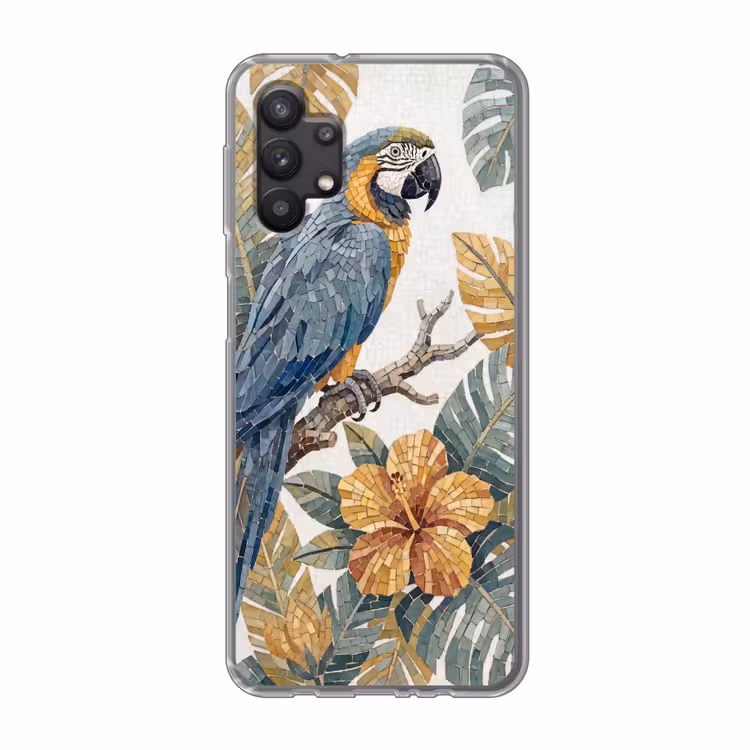 Vogel - Tak - Natuur - Mozaïek - Blauw Telefoonhoesje Samsung Galaxy A32 5G klein -3d