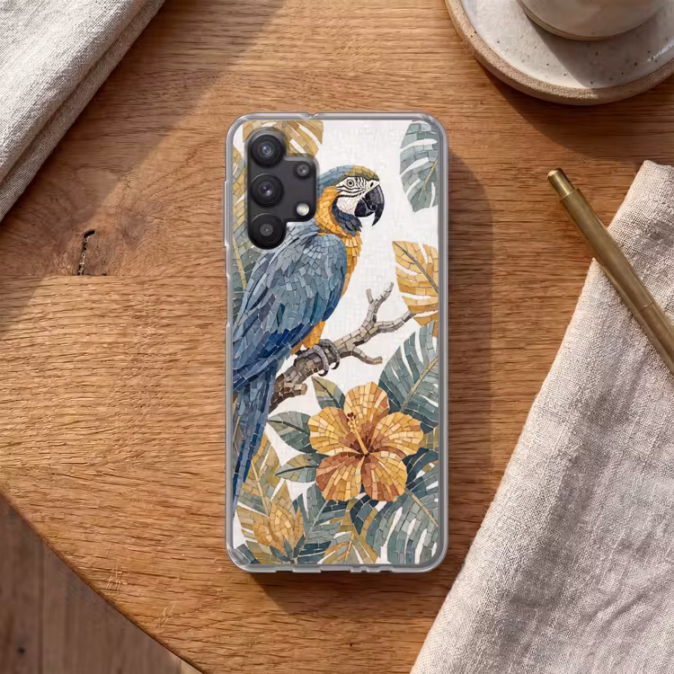 Vogel - Tak - Natuur - Mozaïek - Blauw Telefoonhoesje Samsung Galaxy A32 5G klein -sfeer1