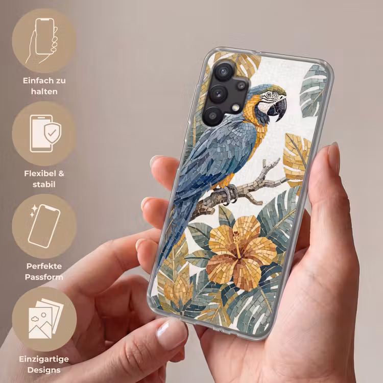 Vogel - Tak - Natuur - Mozaïek - Blauw Telefoonhoesje Samsung Galaxy A32 5G klein -sfeer3_DE