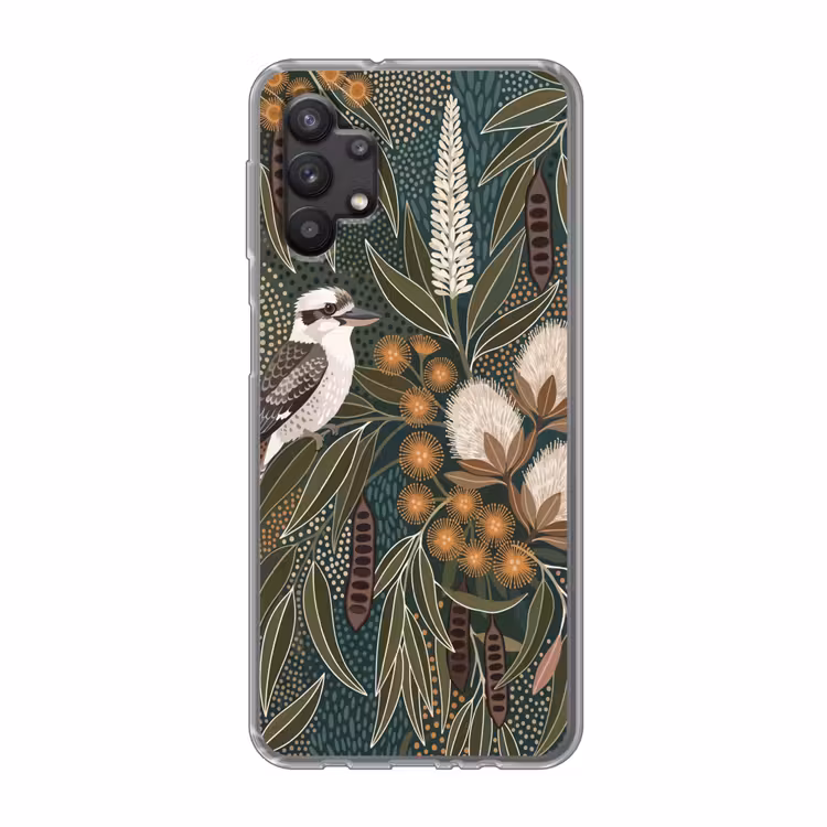 Vogel - Bladeren - Natuur - Illustratie - Groen Telefoonhoesje Samsung Galaxy A32 5G klein -3d