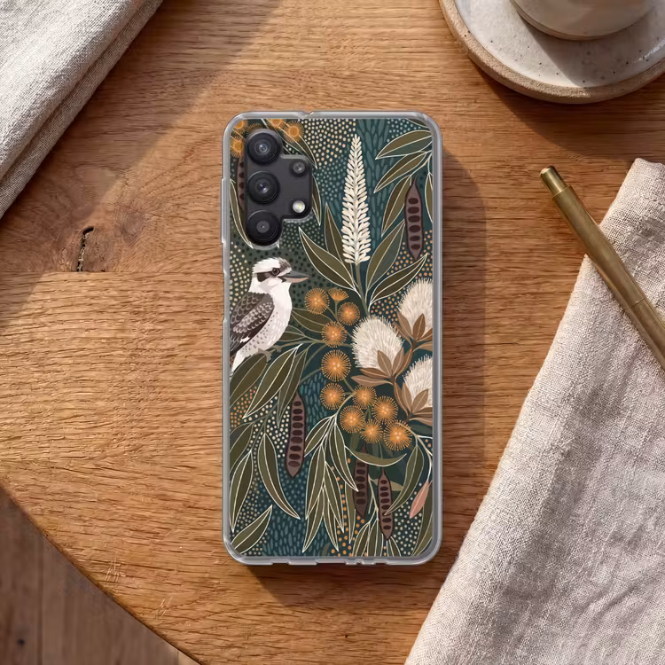 Vogel - Bladeren - Natuur - Illustratie - Groen Telefoonhoesje Samsung Galaxy A32 5G klein -sfeer1