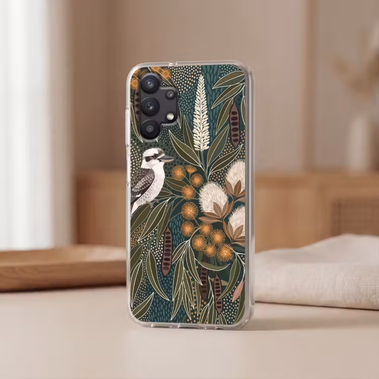 Vogel - Bladeren - Natuur - Illustratie - Groen Telefoonhoesje Samsung Galaxy A32 5G klein -sfeer2