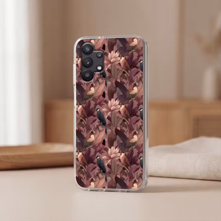 Vogels - Bladeren - Roze Telefoonhoesje Samsung Galaxy A32 5G klein 346 -sfeer2
