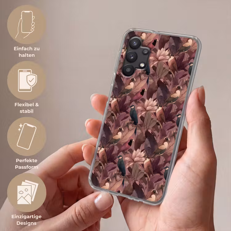 Vogels - Bladeren - Roze Telefoonhoesje Samsung Galaxy A32 5G klein 346 -sfeer3_DE