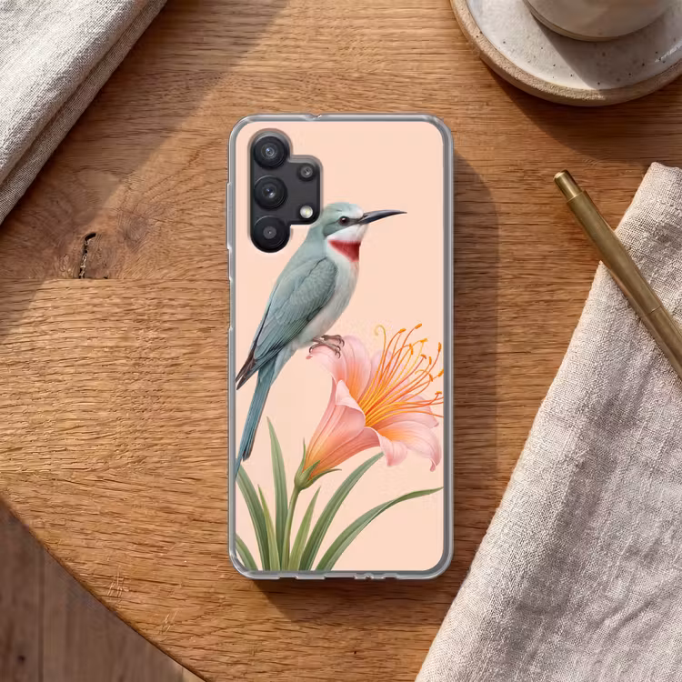 Vogel - Bloem - Natuur - Roze Telefoonhoesje Samsung Galaxy A32 5G klein -sfeer1