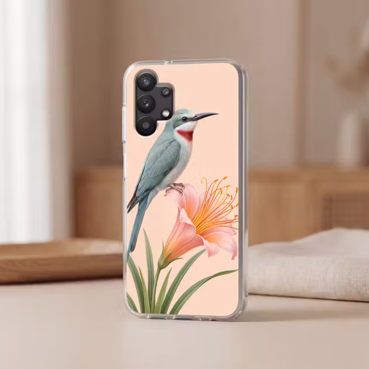 Vogel - Bloem - Natuur - Roze Telefoonhoesje Samsung Galaxy A32 5G klein -sfeer2