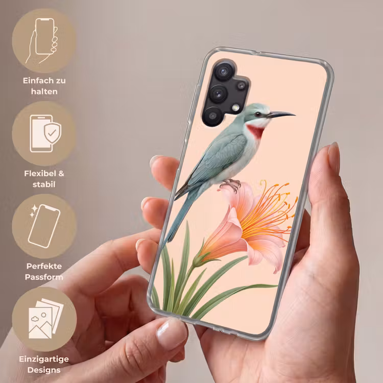 Vogel - Bloem - Natuur - Roze Telefoonhoesje Samsung Galaxy A32 5G klein -sfeer3_DE