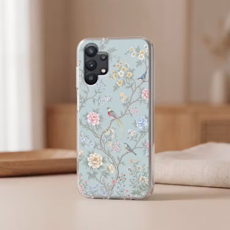 Vogel - Bloemen - Kleurrijk Telefoonhoesje Samsung Galaxy A32 5G klein -sfeer2