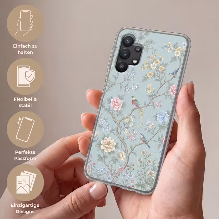Vogel - Bloemen - Kleurrijk Telefoonhoesje Samsung Galaxy A32 5G klein -sfeer3_DE