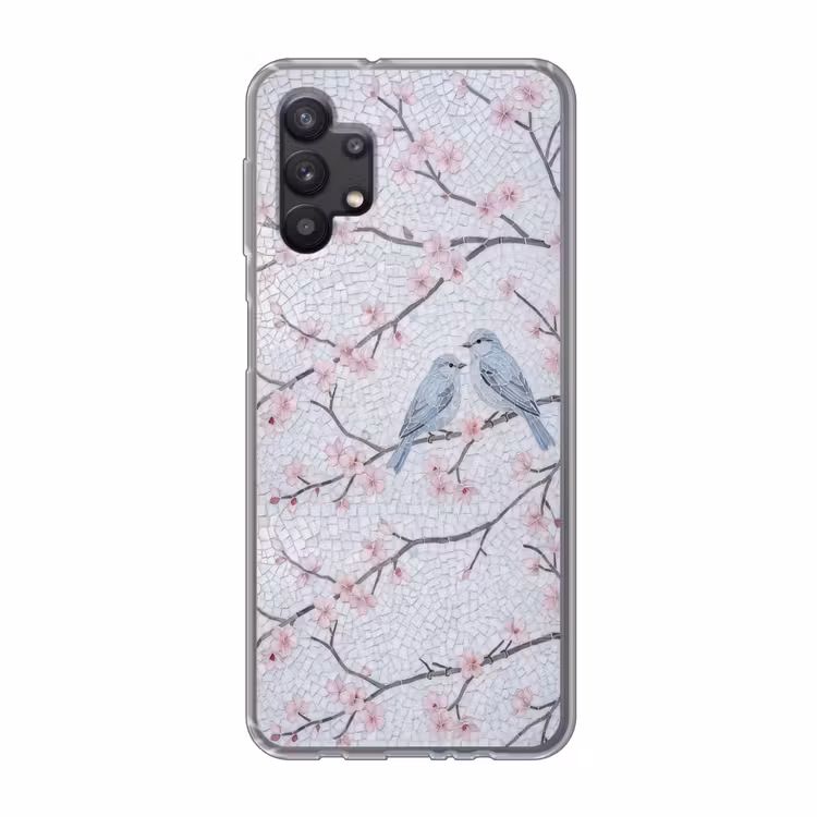 Vogel - Bloemen - Natuur - Mozaïek - Roze Telefoonhoesje Samsung Galaxy A32 5G klein -3d