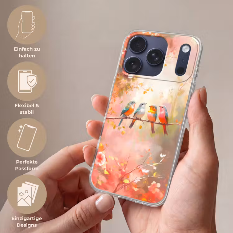 Vogels - Kleurrijk - Tak Telefoonhoesje iPhone 17 Pro klein -sfeer3_DE