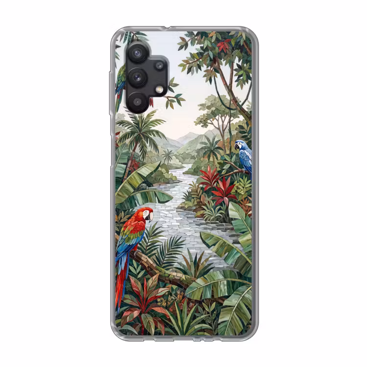Vogel - Jungle - Natuur - Mozaïek - Groen Telefoonhoesje Samsung Galaxy A32 5G klein -3d