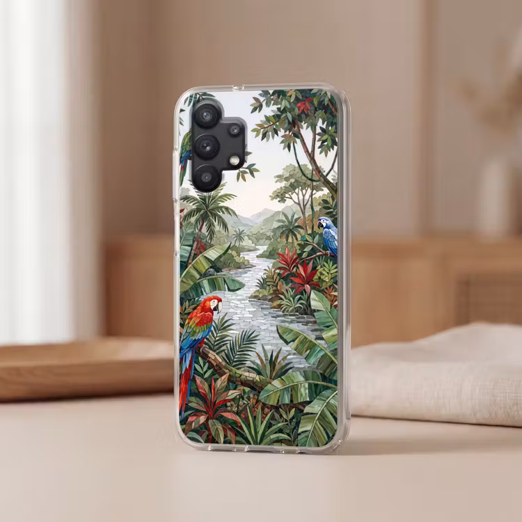 Vogel - Jungle - Natuur - Mozaïek - Groen Telefoonhoesje Samsung Galaxy A32 5G klein -sfeer2