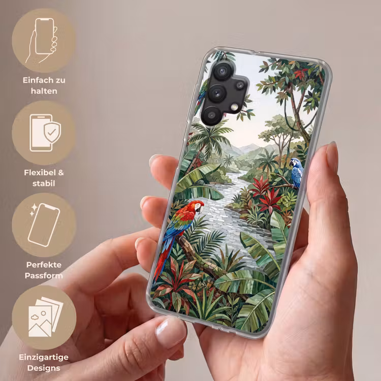 Vogel - Jungle - Natuur - Mozaïek - Groen Telefoonhoesje Samsung Galaxy A32 5G klein -sfeer3_DE