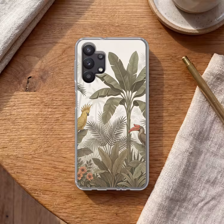Vogel - Jungle - Tropisch - Illustratie - Groen Telefoonhoesje Samsung Galaxy A32 5G klein -sfeer1