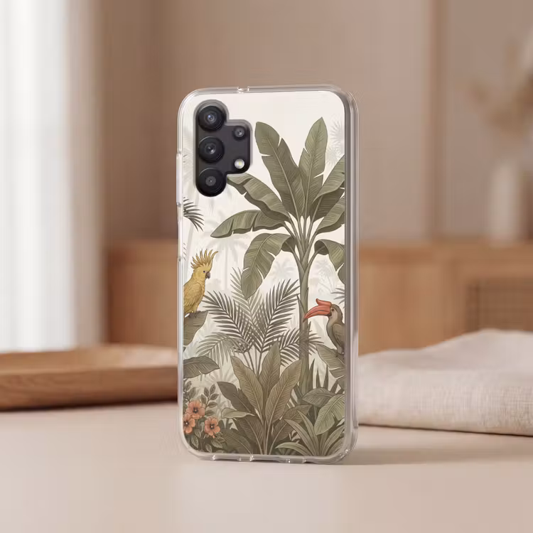 Vogel - Jungle - Tropisch - Illustratie - Groen Telefoonhoesje Samsung Galaxy A32 5G klein -sfeer2