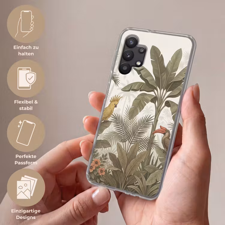 Vogel - Jungle - Tropisch - Illustratie - Groen Telefoonhoesje Samsung Galaxy A32 5G klein -sfeer3_DE