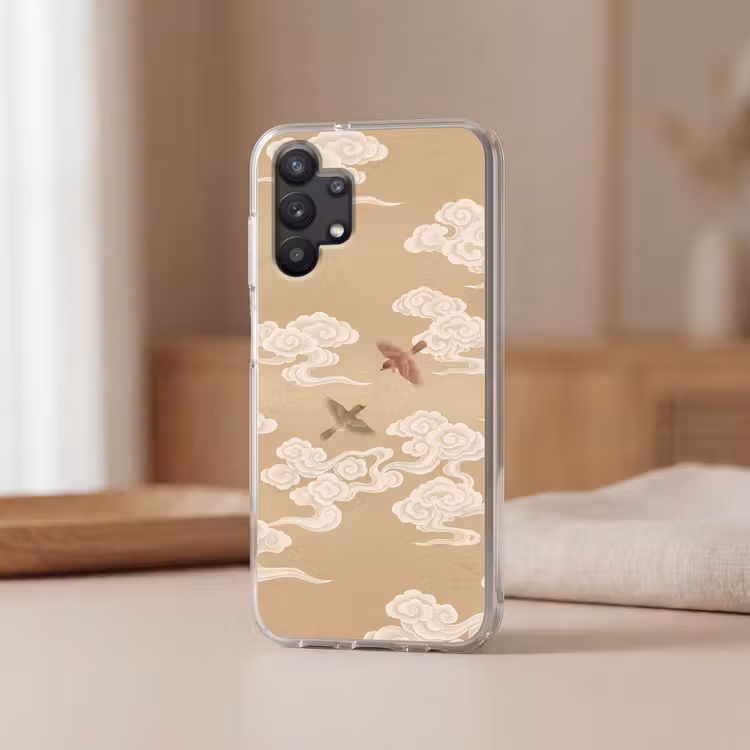 Vogels - Vliegen - Beige Telefoonhoesje Samsung Galaxy A32 5G klein -sfeer2