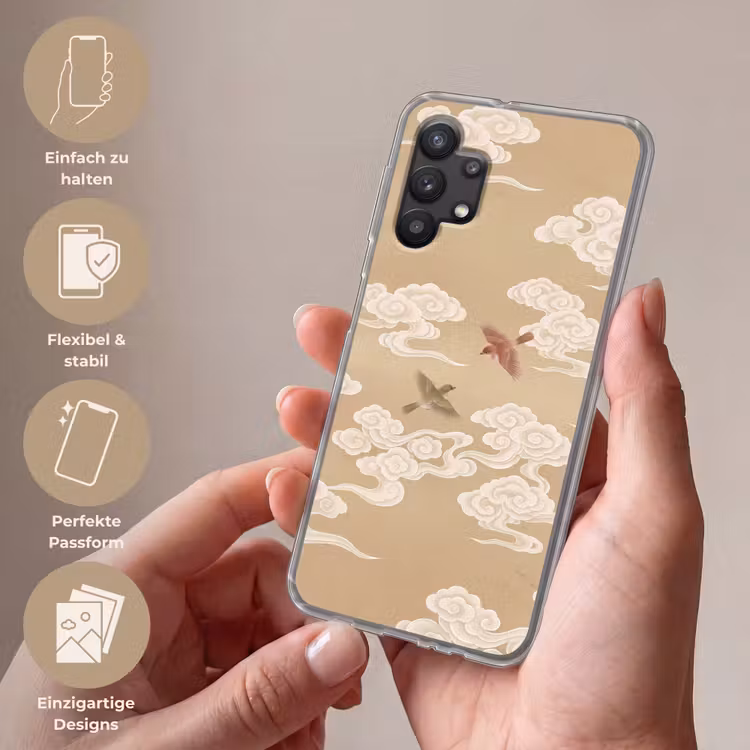 Vogels - Vliegen - Beige Telefoonhoesje Samsung Galaxy A32 5G klein -sfeer3_DE