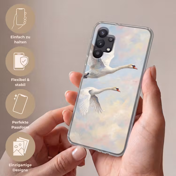 Vogel - Vliegend - Lucht - Modern - Pastel Telefoonhoesje Samsung Galaxy A32 5G klein -sfeer3_DE