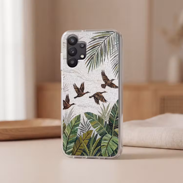 Vogel - Vliegend - Tropisch - Mozaïek - Groen Telefoonhoesje Samsung Galaxy A32 5G klein -sfeer2