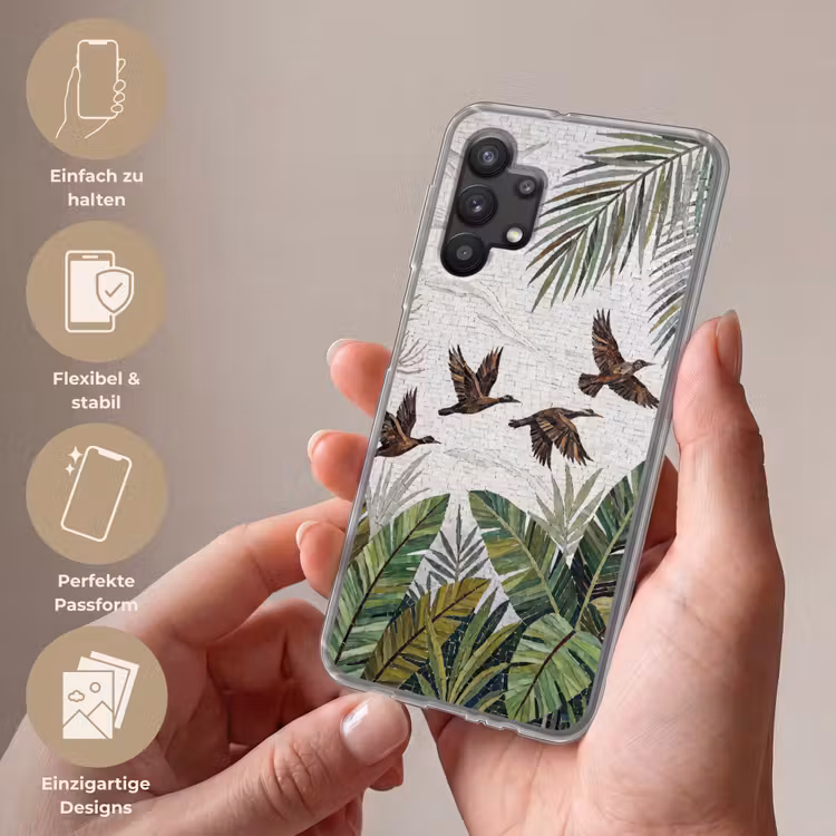 Vogel - Vliegend - Tropisch - Mozaïek - Groen Telefoonhoesje Samsung Galaxy A32 5G klein -sfeer3_DE
