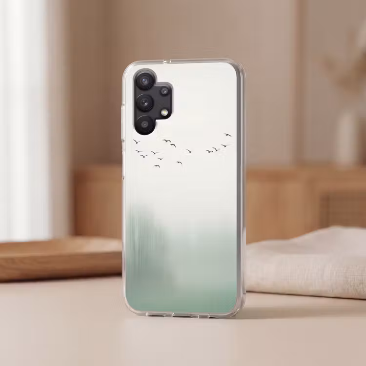 Vogel - Vlucht - Natuur - Minimalistisch Telefoonhoesje Samsung Galaxy A32 5G klein -sfeer2