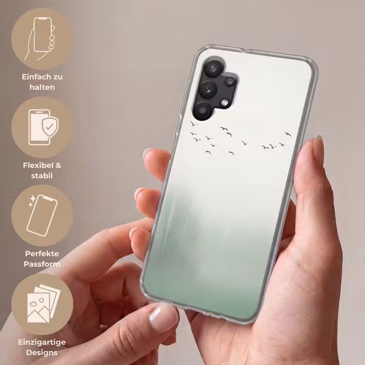 Vogel - Vlucht - Natuur - Minimalistisch Telefoonhoesje Samsung Galaxy A32 5G klein -sfeer3_DE