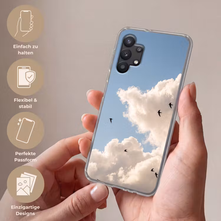 Vogel - Vlucht - Wolken - Natuur - Blauw Telefoonhoesje Samsung Galaxy A32 5G klein -sfeer3_DE