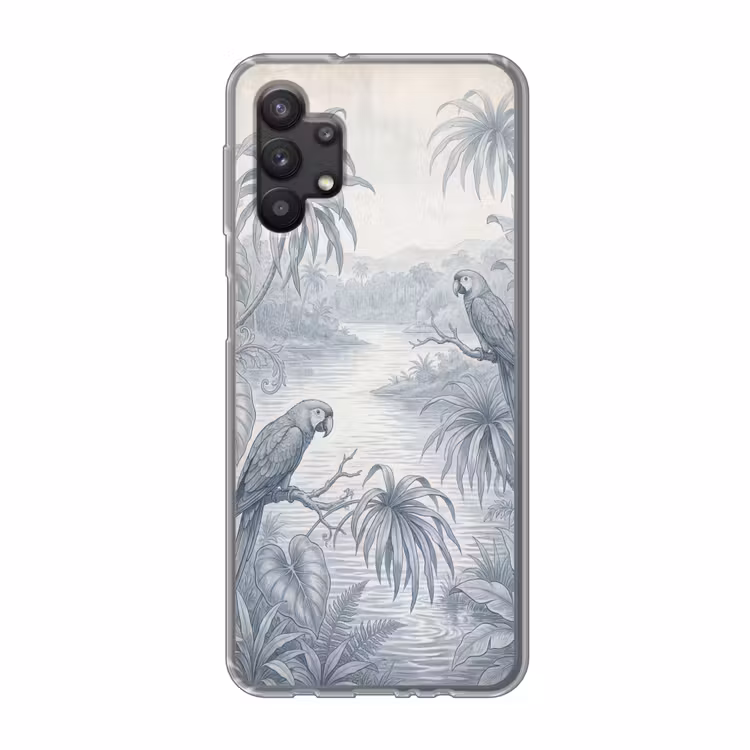 Vogel - Rivier - Tropisch - Illustratie - Blauw Telefoonhoesje Samsung Galaxy A32 5G klein -3d