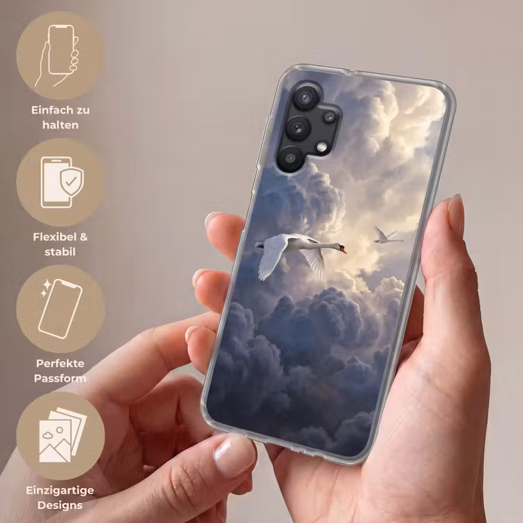 Vogel - Vliegend - Natuur - Wit - Wolken Telefoonhoesje Samsung Galaxy A32 5G klein -sfeer3_DE