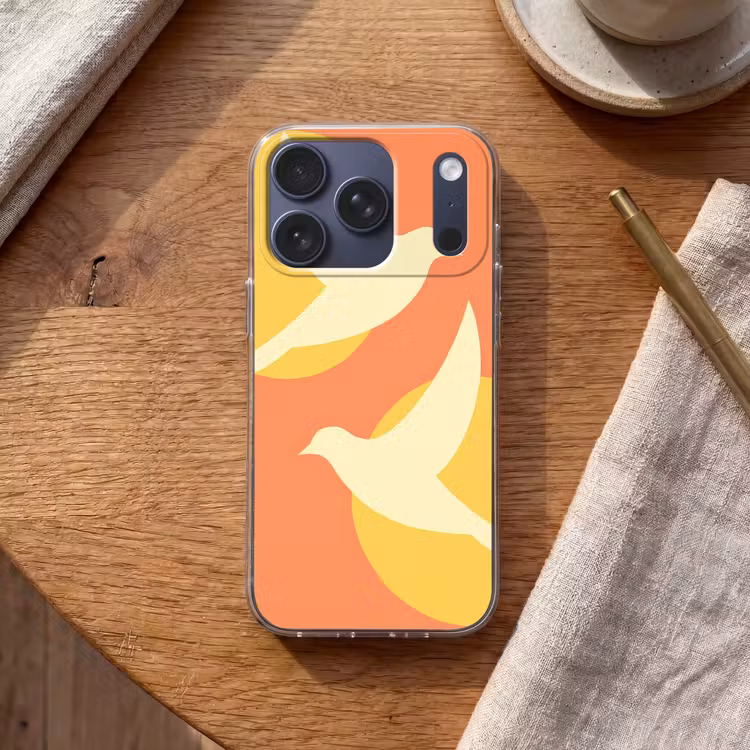 Vogels - Cirkels - Geel Telefoonhoesje iPhone 17 Pro klein -sfeer1
