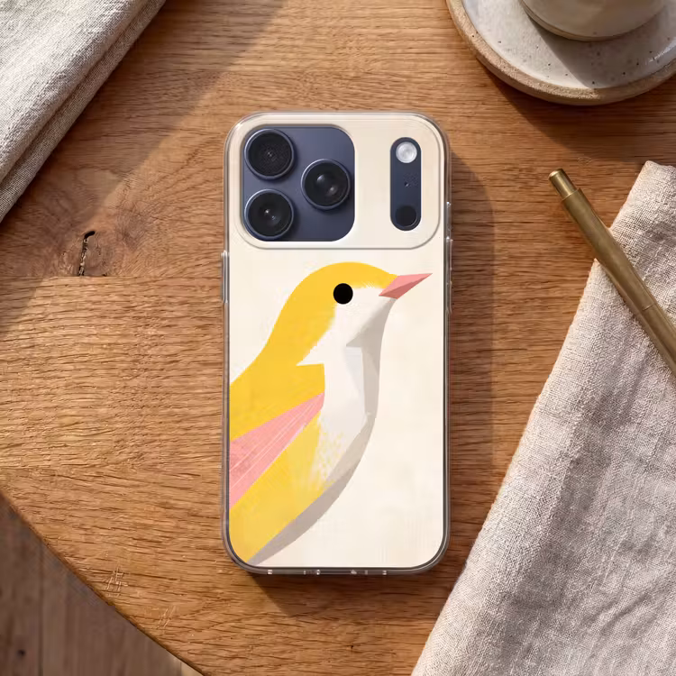 Vogel - Minimalistisch - Geel Telefoonhoesje iPhone 17 Pro klein -sfeer1