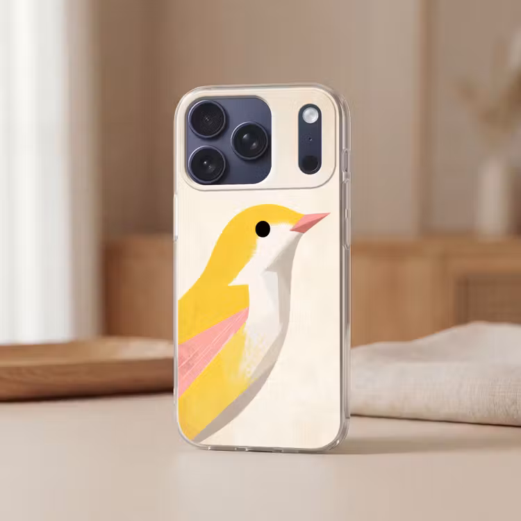 Vogel - Minimalistisch - Geel Telefoonhoesje iPhone 17 Pro klein -sfeer2