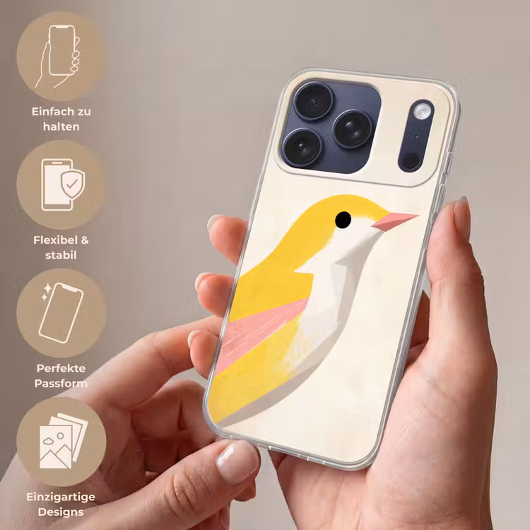 Vogel - Minimalistisch - Geel Telefoonhoesje iPhone 17 Pro klein -sfeer3_DE