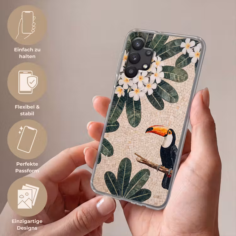 Vogel - Mozaïek - Tropisch - Natuur - Kleurrijk Telefoonhoesje Samsung Galaxy A32 5G klein -sfeer3_DE