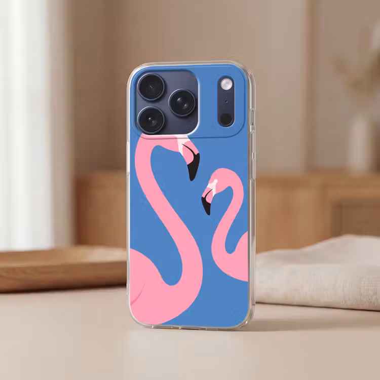 Vogel - Paar - Dieren - Modern - Roze Telefoonhoesje iPhone 17 Pro klein -sfeer2